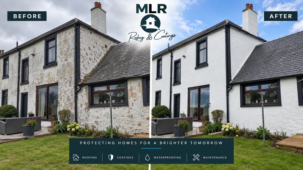 MLR Roofing & Coatings before and after: Stone cottage, weathered walls refreshed