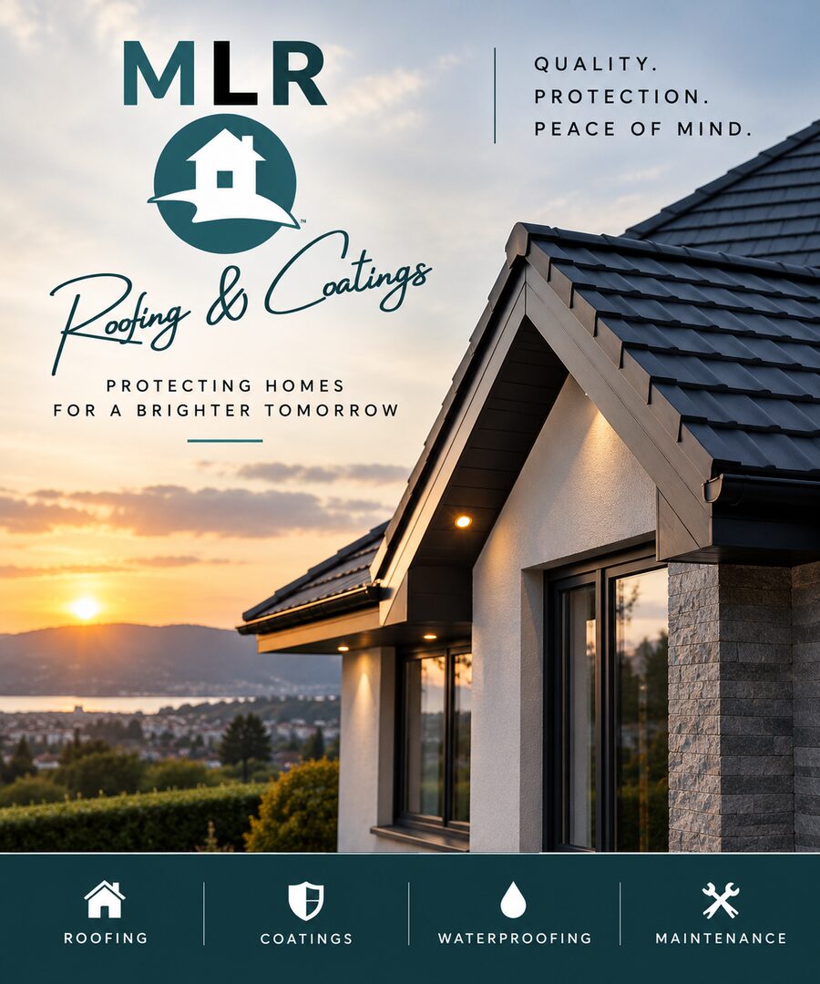 MLR Roofing & Coatings: a freshly coated home at sunset